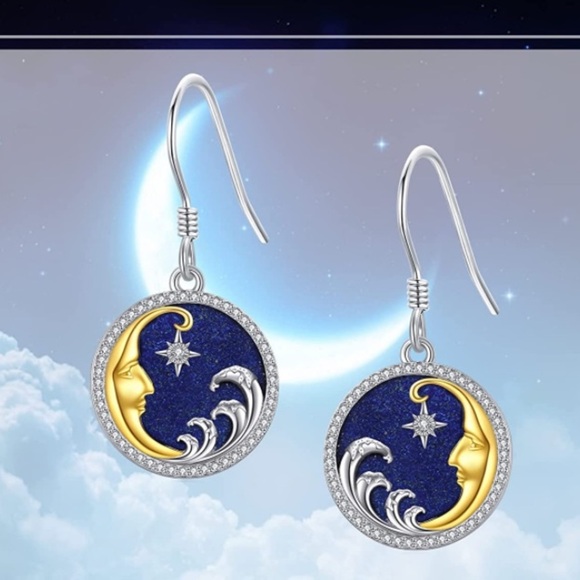 Lapus Lazuli Diamond Moon and Star Luxurious Starry Night Earrings - Picture 4 of 6